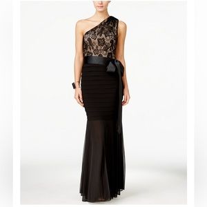 Betsey And Adam Black One Shoulder Mermaid Dress Size 6 Black Lace Gown Maxi